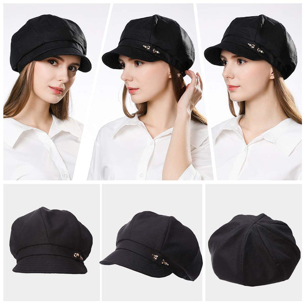 Women's Classic Visor Beret Newsboy Cabbie Cap Summer Gatsby Adjustable Cozy Black Hat