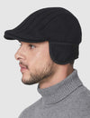 Mens Irish Wool Cable Knit Duckbill Cabbie Ivy Flat Cap Newsboy Winter Hat with Earflap