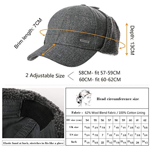 Winter Thick Wool Earflap Hat for Men Trapper Hunting Hat Baseball Cap with Fleece Ear Flaps Warm Skiing Hat
