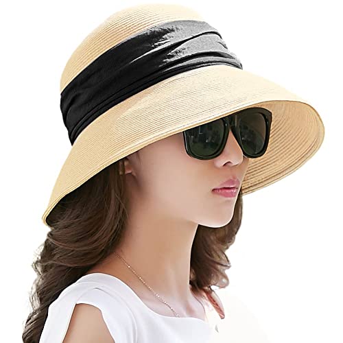 Sun Hats for Women Wide Brim Folding UPF 50 Summer Straw Hats Adjustab