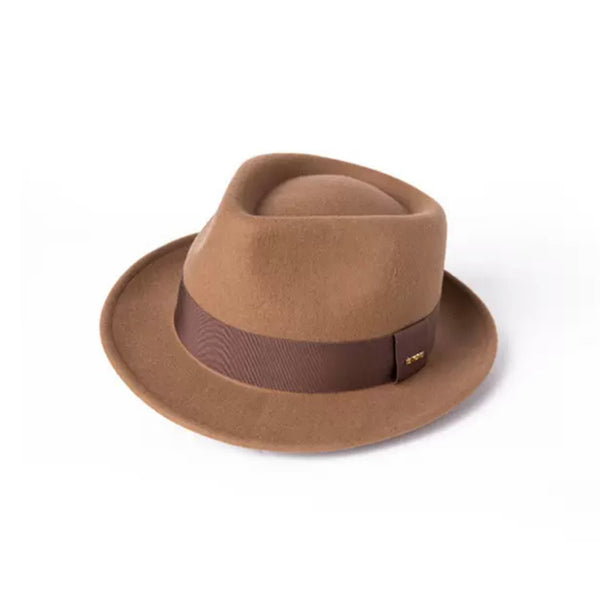 KEYONE Winter Wool Fedora Trilby Classic Manhattan Structured Gangster Hat Brown