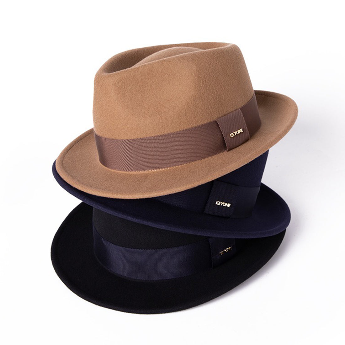 KEYONE Winter Wool Fedora Trilby Classic Manhattan Structured Gangster Hat Brown