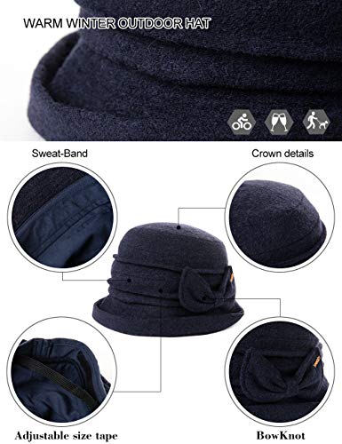 Winter Cloche Bucket Hat for Women Wool Elegant 1920s Vintage Fedora Bowler Church Derby Party Ladies