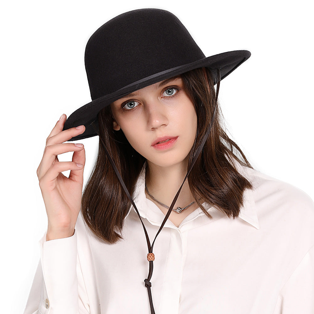 Womens 100% Wool Felt Fedora Hat Wide Brim Floppy/Porkpie Style