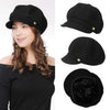 Womens Newsboy Peaked Cap Visor Beret Winter Fashion Baker Boy Peaked Cap for Ladies Painter Newsy Cabbie Hat Satin Lined Black