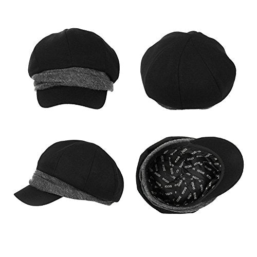 Ladies Baker Boy Newsboy Cabbie Cap Visor Beret Peaked Hat Black