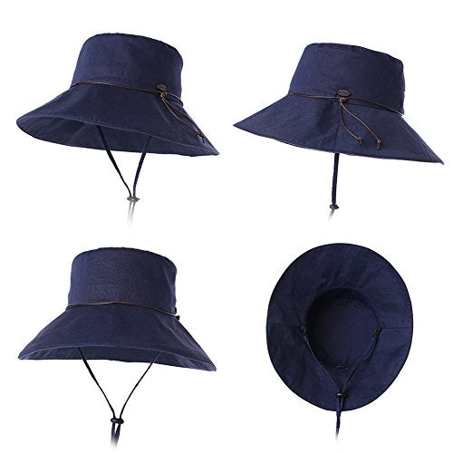 Women Wide Brim Sun Protection Foldable Beach Safari Hat UPF Navy Hat