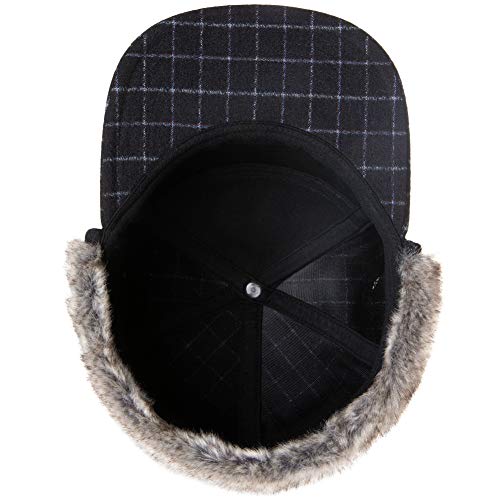 Winter Black Baseball Cap for Men Women with Ear Flaps