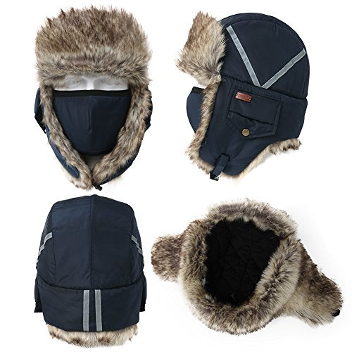 Winter Windproof Oliver Faux Fur Bomber Hat with Ear Flaps and Mask