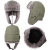 100% Rabbit Fur Army Green Bomber Hat with Ear Flaps and Mask