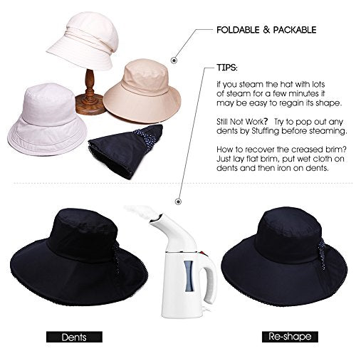 Women Wide Brim Sun Protection Foldable Beach Safari Hat UPF Navy Hat