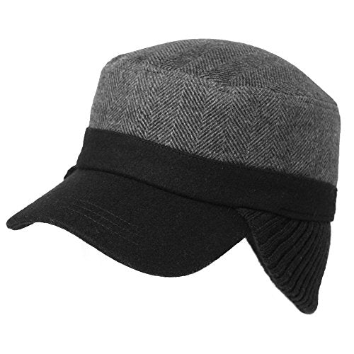 Mens Black Winter Baseball Cap with Ear Flap Hats