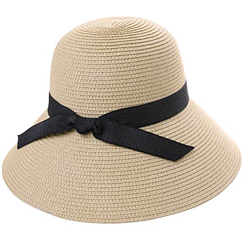 Floppy Summer Travel Cloche Wide Brim Fedora Garden Straw Sun Hats Beige