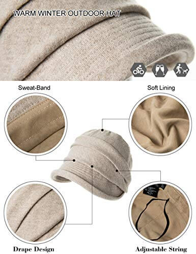 Womens Visor Beret Newsboy Hat Cap for Ladies Merino Wool