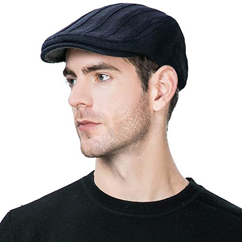 Mens Winter Wool Newsboy Cap Adjustable Cold Weather Flat Cap Soft Lined