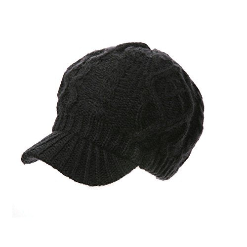 Comhats Wool Thick Knitted Winter Hat for Women Newsboy Snow Cap Billed Beanie with Brim Beret