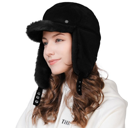 Winter Womens Faux Fur Earflaps Trapper Tooper Aviator Pilot Cap Cold Weather Bomber Hunting Hat Baseball Cap with Ear Flaps