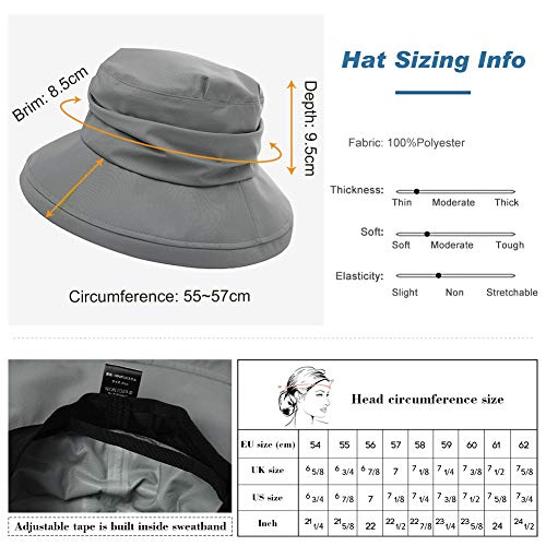 Waterproof Hats for Ladies Womens Rain Bucket Sun Hat UPF Wide Brim for Walking Hiking with Chin Strap Packable Adjustable