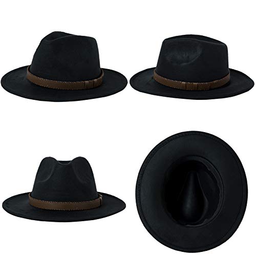 Fedora Hat Winter for Mens Womens Panama Wide Brim Vintage Trilby Belt Buckle