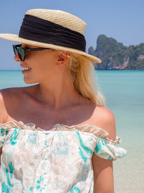 Womens Straw Fedora Brim Panama Beach Havana Summer Sun Hat