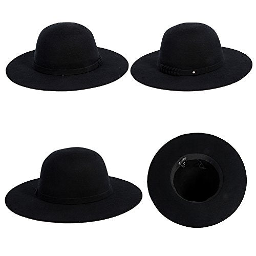 Ladies 100% Wool Felt Hat Wide Brim Vintage Panama Fedora Winter Cap for Women