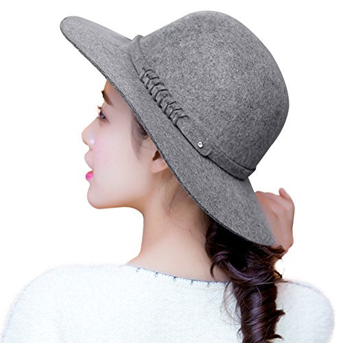 Ladies 100% Wool Felt Hat Wide Brim Vintage Panama Fedora Winter Cap for Women