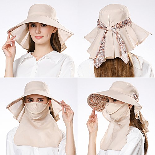Sun Hats Women Cotton Wide Brim Ladies Gardening Hat UPF 50 Foldable Summer Hat Outdoor Hiking Hat Face Covering Neck Protection