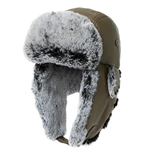 Comhats Winter Waterproof Trapper Hat Faux Leather Aviator Pilot Cap Warm Fleece Lined Bomber Hats for Men Womens Faux Fur Hat with Ear Flaps Thermal Cold Weather Hat