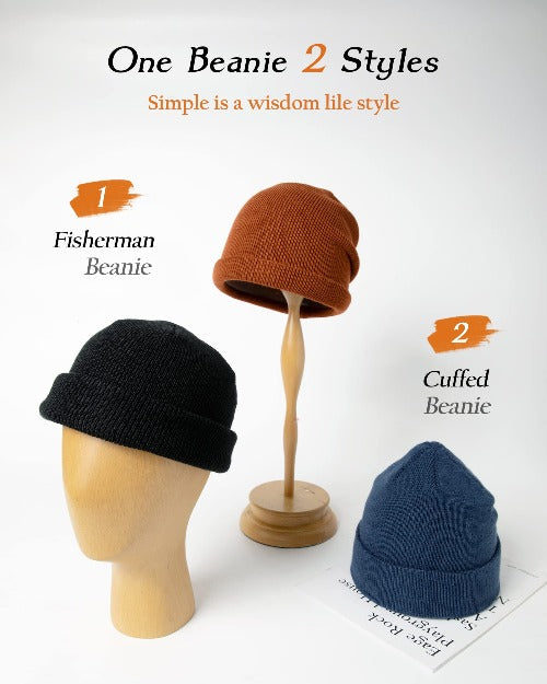 Mens Beanie Wool Cuffed Beanie Knitted Winter Hat Unisex Fisherman Hat Thicken Hat