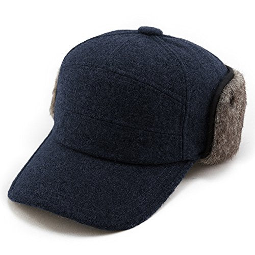 Mens Winter Wool Baseball Cap with Ear Flap