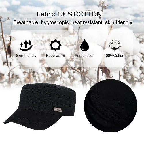 Military Cap Army Caps Cotton Flat Top Cap Outdoor Sports Casual Sunhat Adjustable Size for Men Women