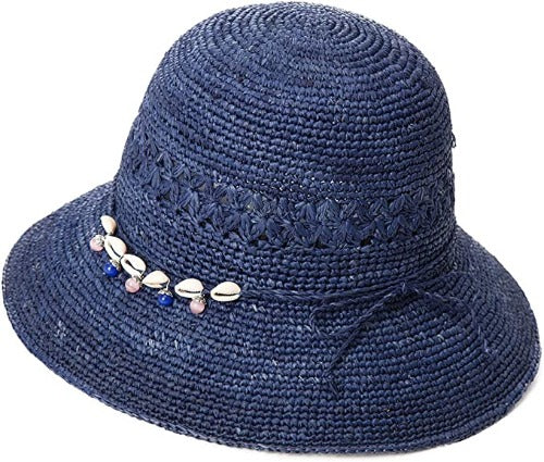 Womens 100% Raffia Straw Crochet Hat Foldable UPF Summer Beach Sun Hats
