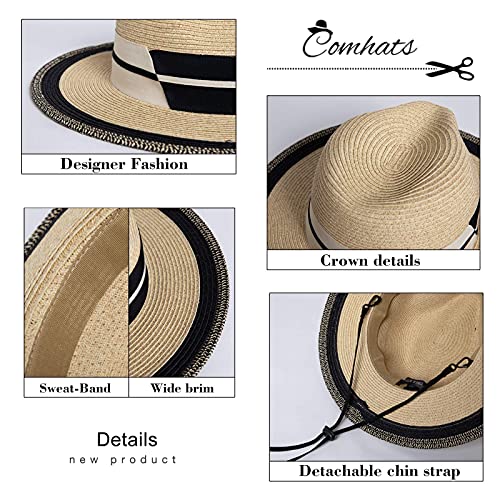 Comhats Womens Straw Fedora Brim Panama Beach Crushable Packable Havana Summer Sun Hat Party Floppy Ladies Beige XX-Large, Women's, Size: One Size