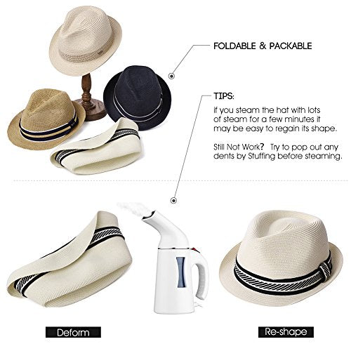 Fedora Straw Fashion Sun Hat Packable Summer Panama Beach Hat Men Women