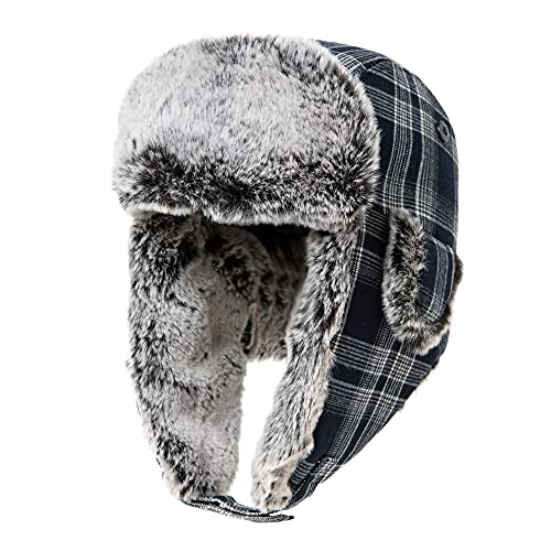 Winter Trapper Hat Bomber Hats for Men Faux Fur Aviator Hat with Ear Flaps Russian Cold Weather Hat