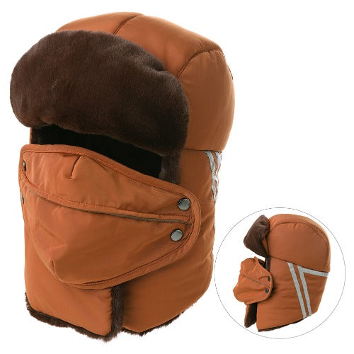 Unisex Waterproof Winter Hats for Men, Faux Fur Trapper Hat with Ear Flaps Windproof Mask, Warm Fleece Lined Bomber Hats
