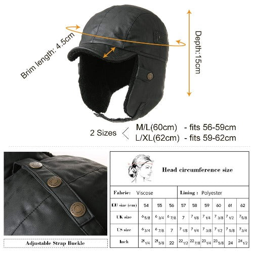 Waterproof Faux Leather Aviator Pilot Cap Womens Winter Warm Fleece Lined Cold Weather Trapper Tooper Bomber Hunting Hat with Ear Flaps