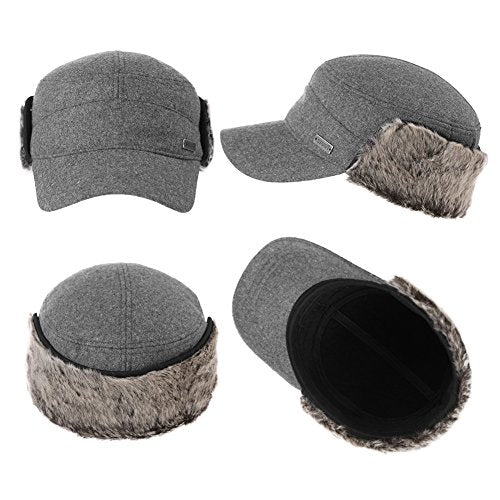 Winter Baseball Cap with Ear Flap Hats Men Hunting Cold Weather Fitted Earflap Hats Wool