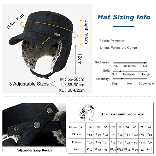 Winter Faux Fur Earflap Trapper Hunting Hat Military Army Cap with Ear Flaps Warmer Quilted Thick Lined Unisex Adjuastable