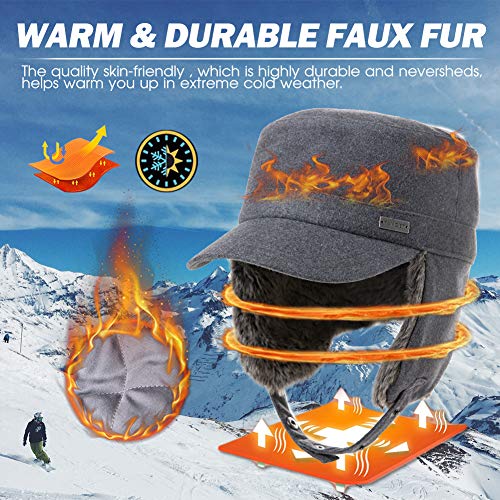Winter Warm Hats for Women Mens Fur EarflapTrapper Aviator Hunting Hat Baseball Military Army Cap with Ear Warmers Lined Adjustabel