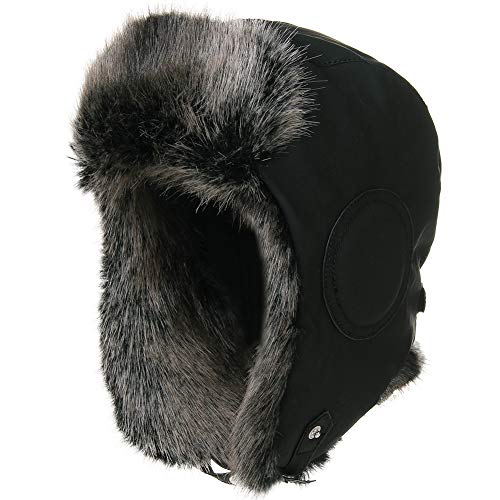 Unisex Faux Leather Aviator Pilot Cap Bomber Trapper Mens Winter Warm Fur Earflaps Russian Ushanka Cotton Cold Weather Tooper Shooting Outdoor Sports Hat