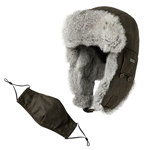 Winter Waterproof Earflap Men's Trooper Trapper Hat 100% Rabbit Fur Lined Russian Ushanka Bomber Hat