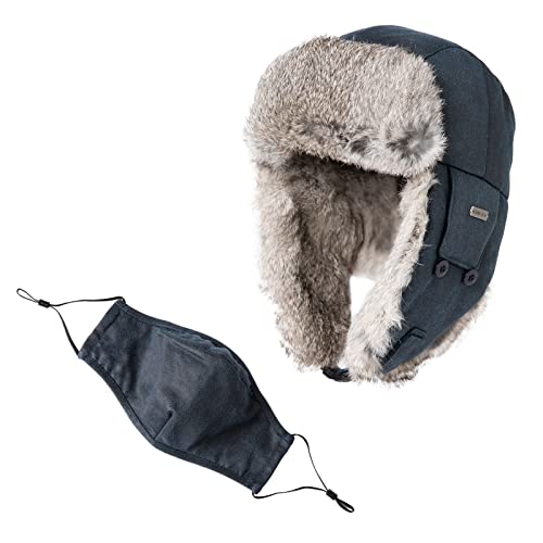 Winter Waterproof Earflap Men's Trooper Trapper Hat 100% Rabbit Fur Lined Russian Ushanka Bomber Hat