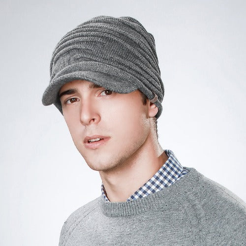Winter Wool Visor Beanie Cuff Knit Cap Thick Warm Stretchy Unisex
