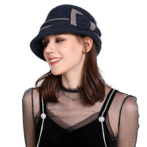 Womens 57% Wool Felt Cloche Hat Winter Hat Ladies 1920s Vintage Derby Church Bowler Bucket Hat Warm Soft Crushable