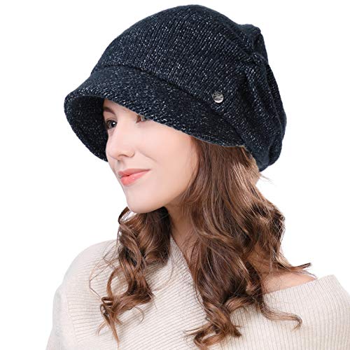 Women's Wool Knitted Beanie Skullies Cloche Hat with Visors Peaked Beret Baker Boy Newsboy Warm Winter Hats