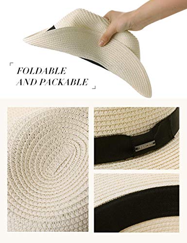 Womens Straw Fedora Brim Panama Beach Crushable Packable Havana Summer Sun Hat for Men Party Floppy Ladies