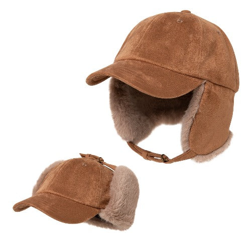 Womens Winter Fitted Ear Flaps Wool Warm Faux Fur Men Military Army Hunter Trucker Hat Baseball Cap