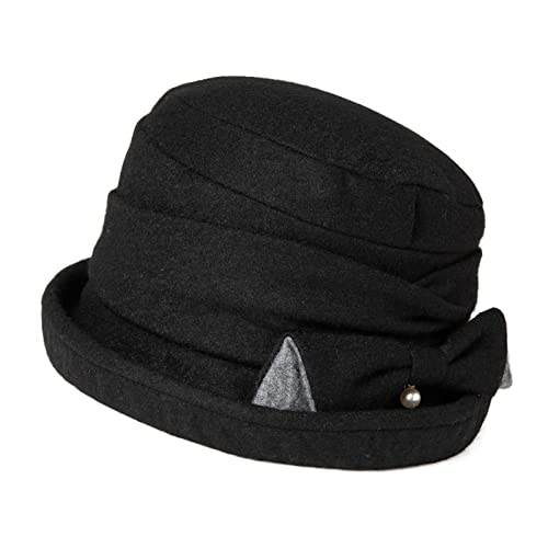 Wool Cloche Hat for Women Winter Hat Black Ladies 1920s Vintage Derby Church Bowler Bucket Hat