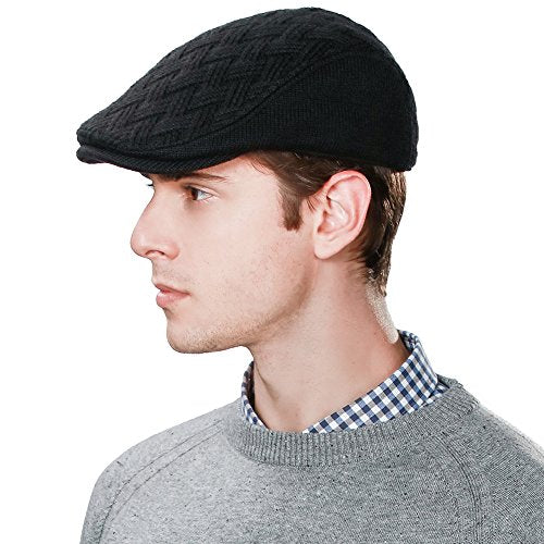 Wool Newsboy Cap for Men Winter Hat Cold Weather Black Ivy Flat Cap